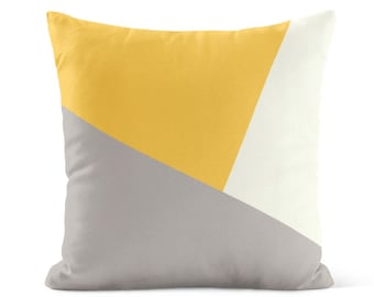 Gray Yellow Color Block Throw Pillow Cover • Decorative Pillows for Couch