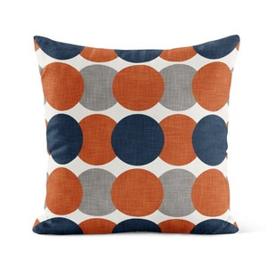 Burnt Orange Gray Navy Throw Pillow Cover • Mid Century Modern Decorative Pillows for Couch