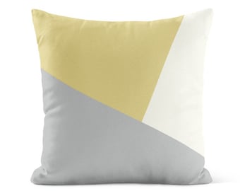 Housse de coussin bloc de couleur gris jaune • Housses de coussin • Oreillers décoratifs pour canapé