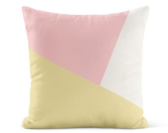 Pink Light Yellow Throw Pillow Cover • Color Block Pillow Cover • Decorative Pillows for Couch