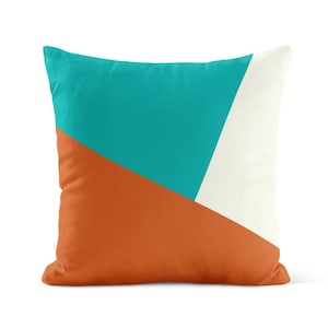 Burnt Orange Teal Color Block Throw Pillow Cover • Decorative Pillows for Couch •  Pillow Case Couch Cushion Cover