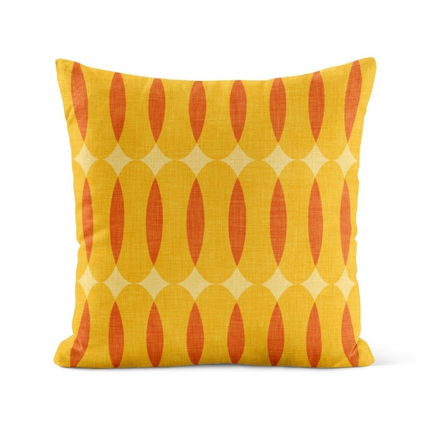 Burnt Orange Yellow OUTDOOR Pillow • Mid Century Modern Patio Cushions •  Porch Decor