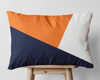 Orange Navy Color Block Throw Pillow Cover • Lumbar Pillow Case
