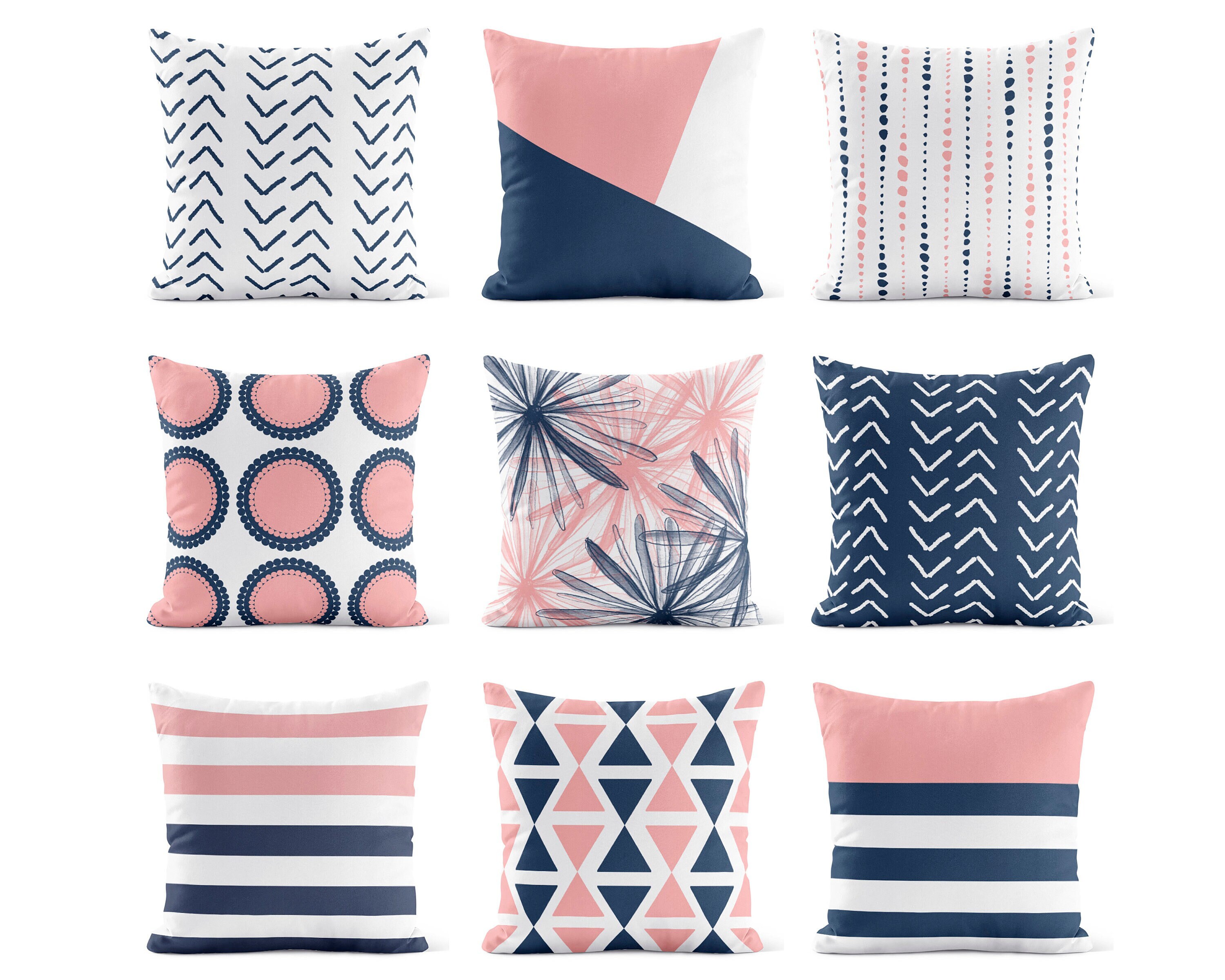 Pink Navy Outdoor Pillow Patio Cushions Patio Decor Porch Decor Etsy