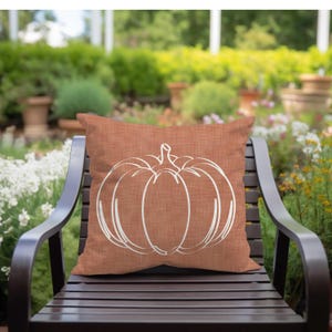 Terracotta Pumpkin Outdoor Pillow • Autumn Fall Pillow • Thanksgiving Porch Patio Cushion image 4