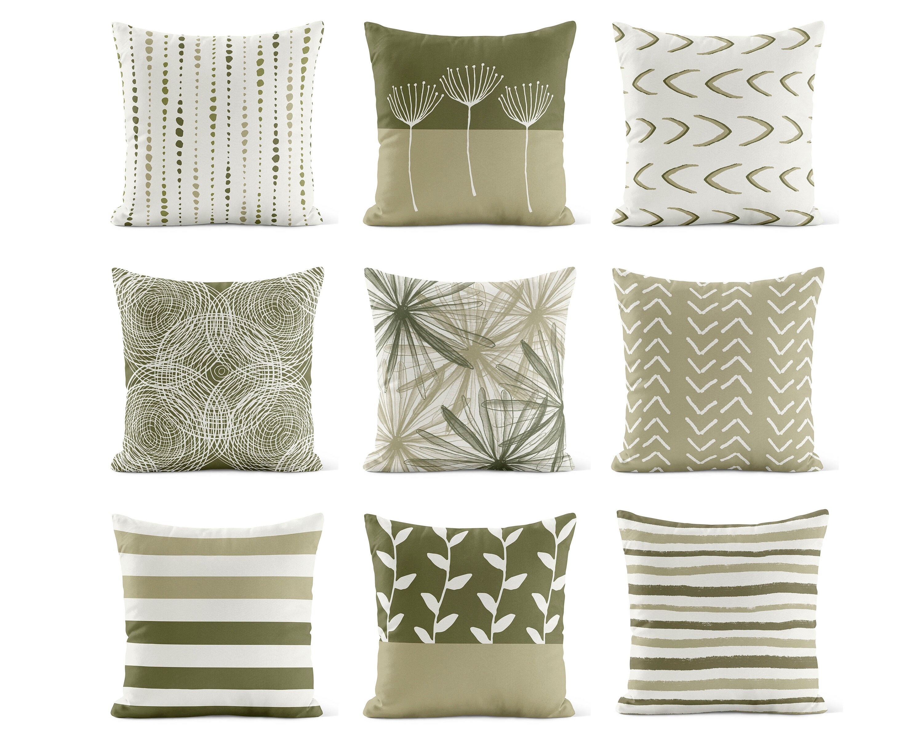 Nehimba Safari Collection: Sage Green & White Decorative Pillow Covers