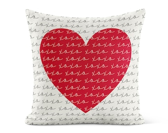 Valentine Throw Pillow Cover • Red White Heart Pillow Valentine Pillow • Valentines Day Decor • Valentines Day Gift