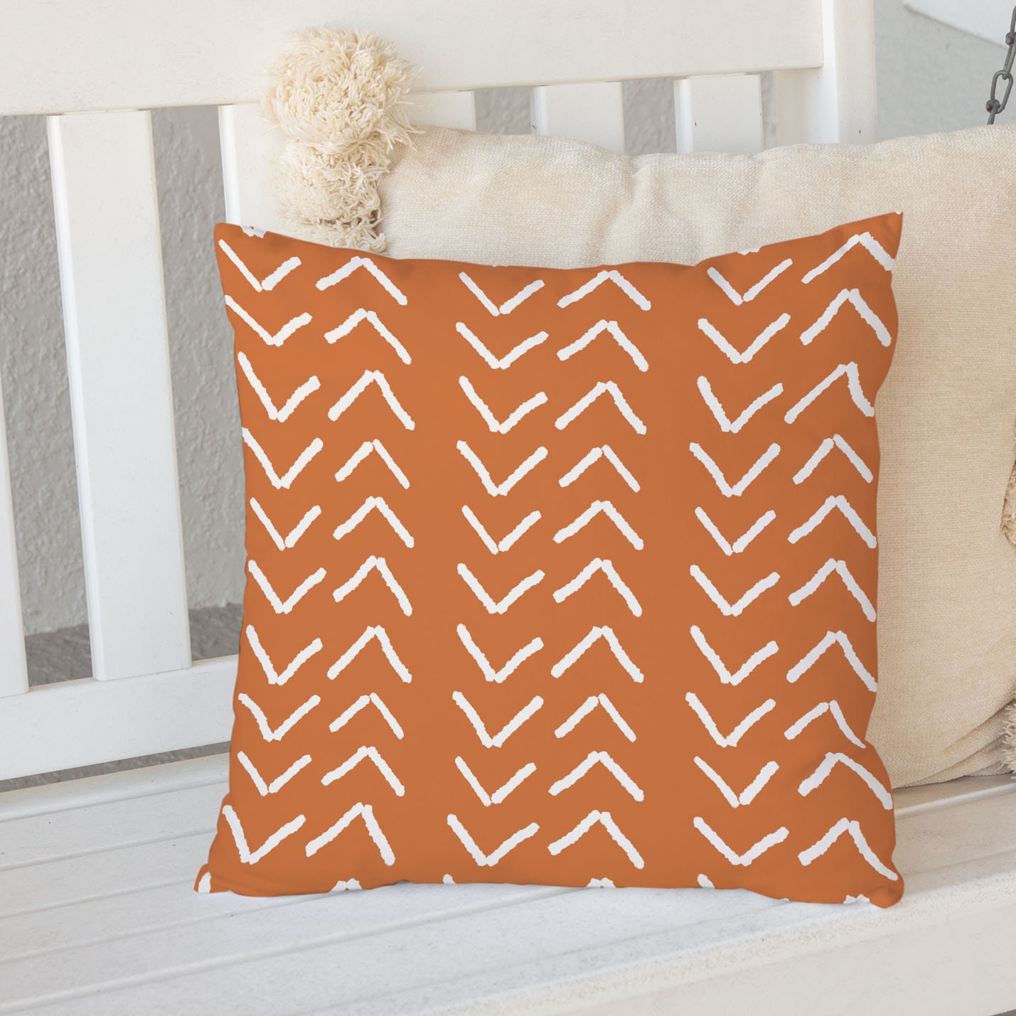 Burnt Orange Mudcloth Print Outdoor Pillow Patio Cushions Etsy