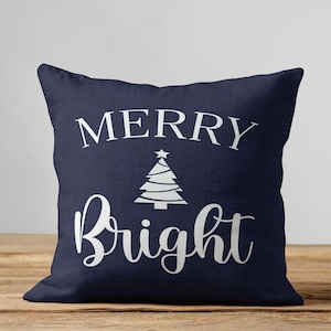 Navy Outdoor Christmas Pillow • Dark Blue Snowflake Porch Patio Cushion • Winter Holiday Pillows 8 Merry & Bright