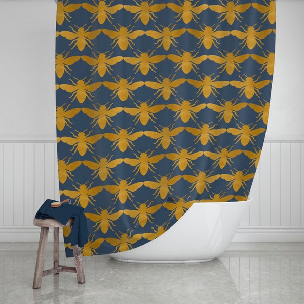 Navy Blue and Gold Shower Curtain Etsy
