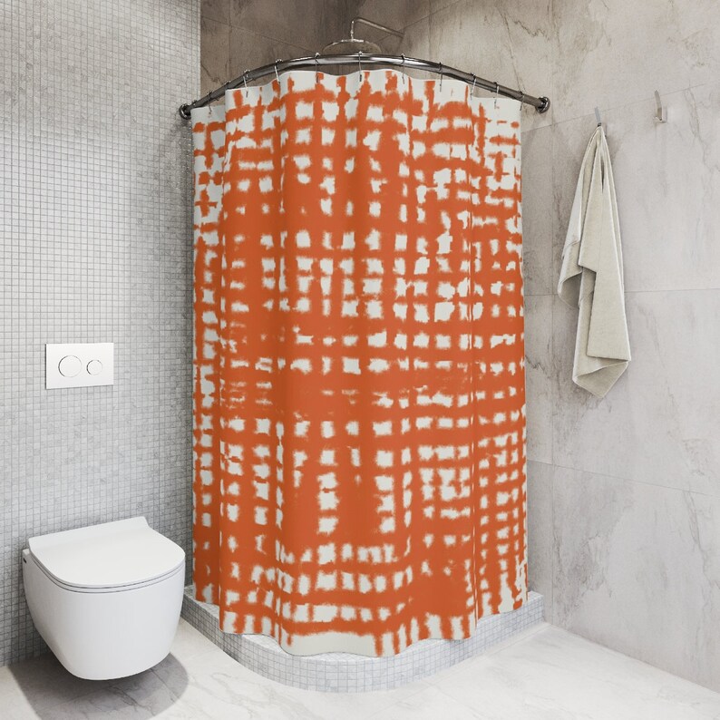 Burnt Orange Shower Curtain Terracotta Bath Curtain Modern Etsy
