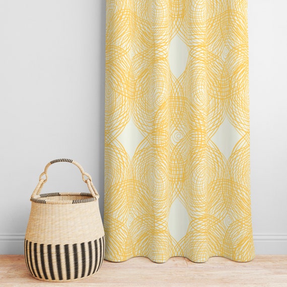 Yellow Mid Century Modern Curtains for Living Room Darkening