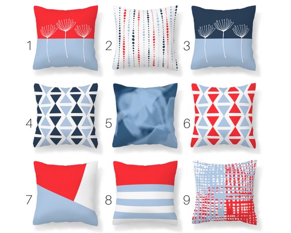 Red Navy Light Blue Throw Pillow Cover Mix And Match Red Navy Light Blue Throw Pillow Cover, Light Blue Throw Pillow Covers