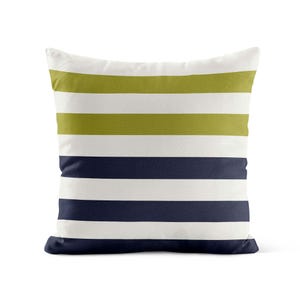 Green Navy Throw Pillow Cover • Lime Green Blue Stripe Accent Pillow • Decorative Pillows for Couch