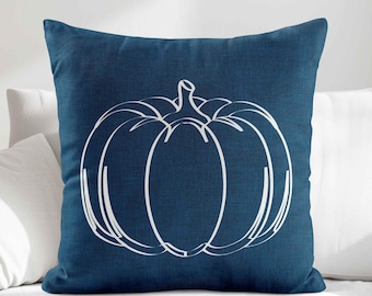 Blue Pumpkin Throw Pillow Cover • Fall Pillow Cover • Minimalist Autumn Fall Accent Pillow • Thanksgiving Decorative Pillows for Couch