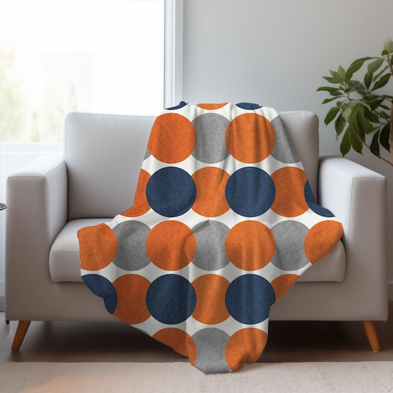 Mid Century Modern Blanket • Burnt Orange Navy Gray Sherpa Throw Blanket for Couch