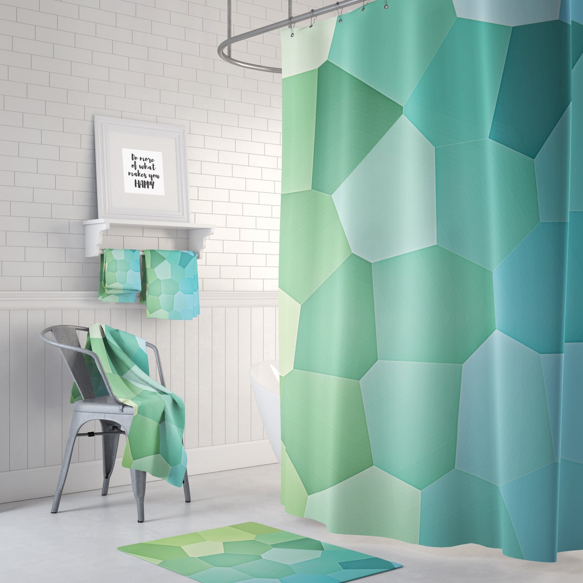 Blue Green Mosaic Bath Mat Unique Bath Rug Modern Bathroom Etsy