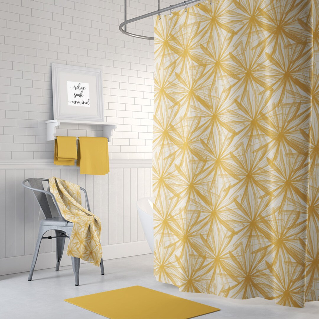 Mustard Floral Shower Curtain Yellow Bathroom Decor - Etsy