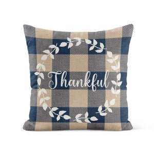 Monogram Throw Pillow with Sayings Grateful Thankful Blessed, Blue Couch  Pillow, Accent Pillow, Personalized Holiday Pillow Cover - PIL175