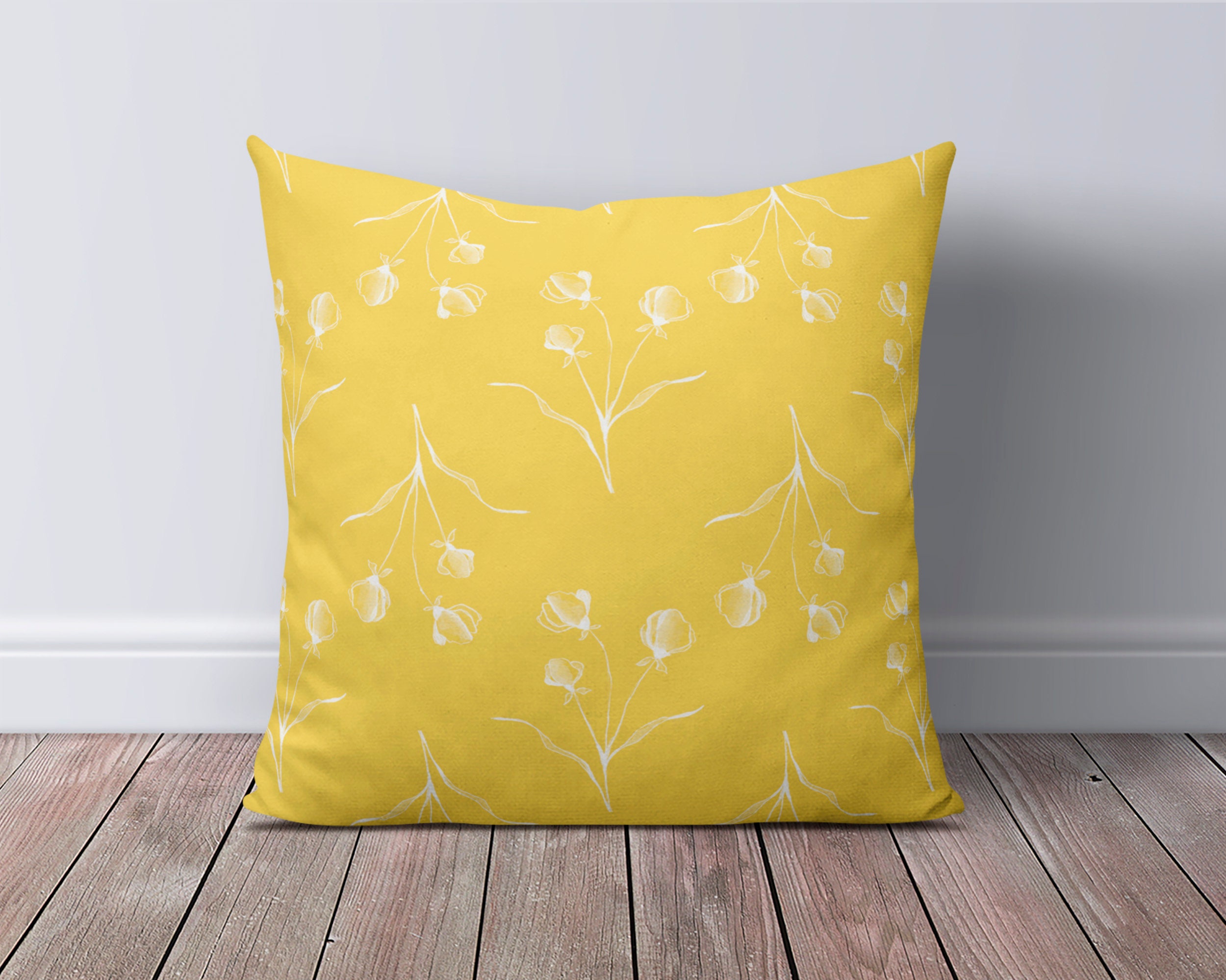 Yellow Floral Throw Pillow Cover Pillow Case Cushion Cover Etsy