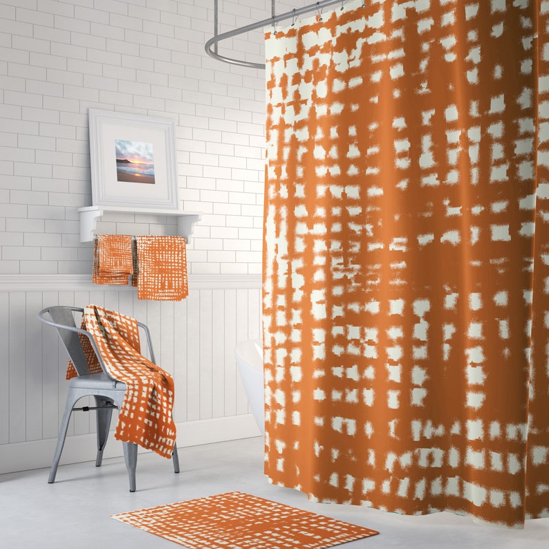 Burnt Orange Shower Curtain Bath Curtain Modern Bathroom | Etsy