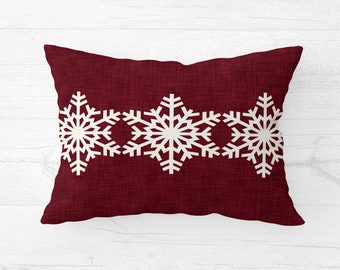 Burgundy Snowflake Throw Pillow Cover | Dark Red Lumbar Christmas Pillow Cover 14x20 | Christmas Pillows Holiday Pillows
