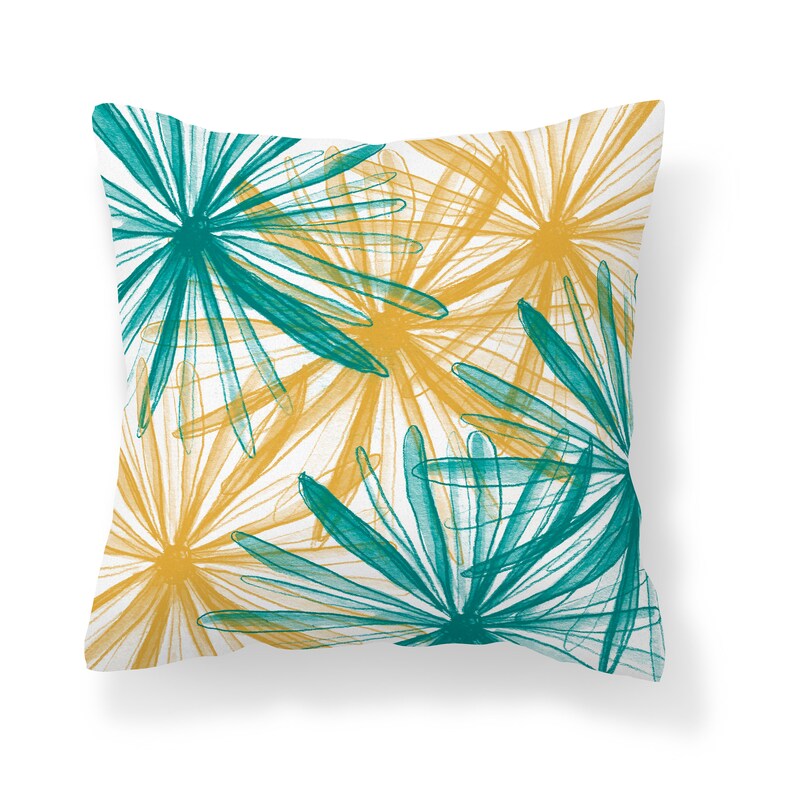 Mustard Yellow Teal Outdoor Pillow Modern Mix and Match Etsy