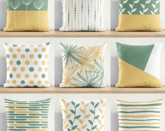 Yellow Sage Throw Pillow Cover • Green Decorative Accent Pillows for Couch or Sofa