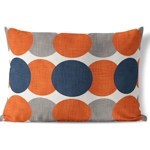 Burnt Orange Gray Navy Lumbar Throw Pillow Cover 14x20 • Mid Century Modern Pillowcase • Accent Pillows for Couch