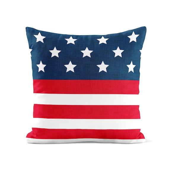 Red Blue Star Stripes Throw Pillow Cover • 4th of July Pillow