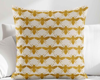 Gold Bee Throw Pillow Cover • Honey Bee Decor • Decorative Pillows for Couch
