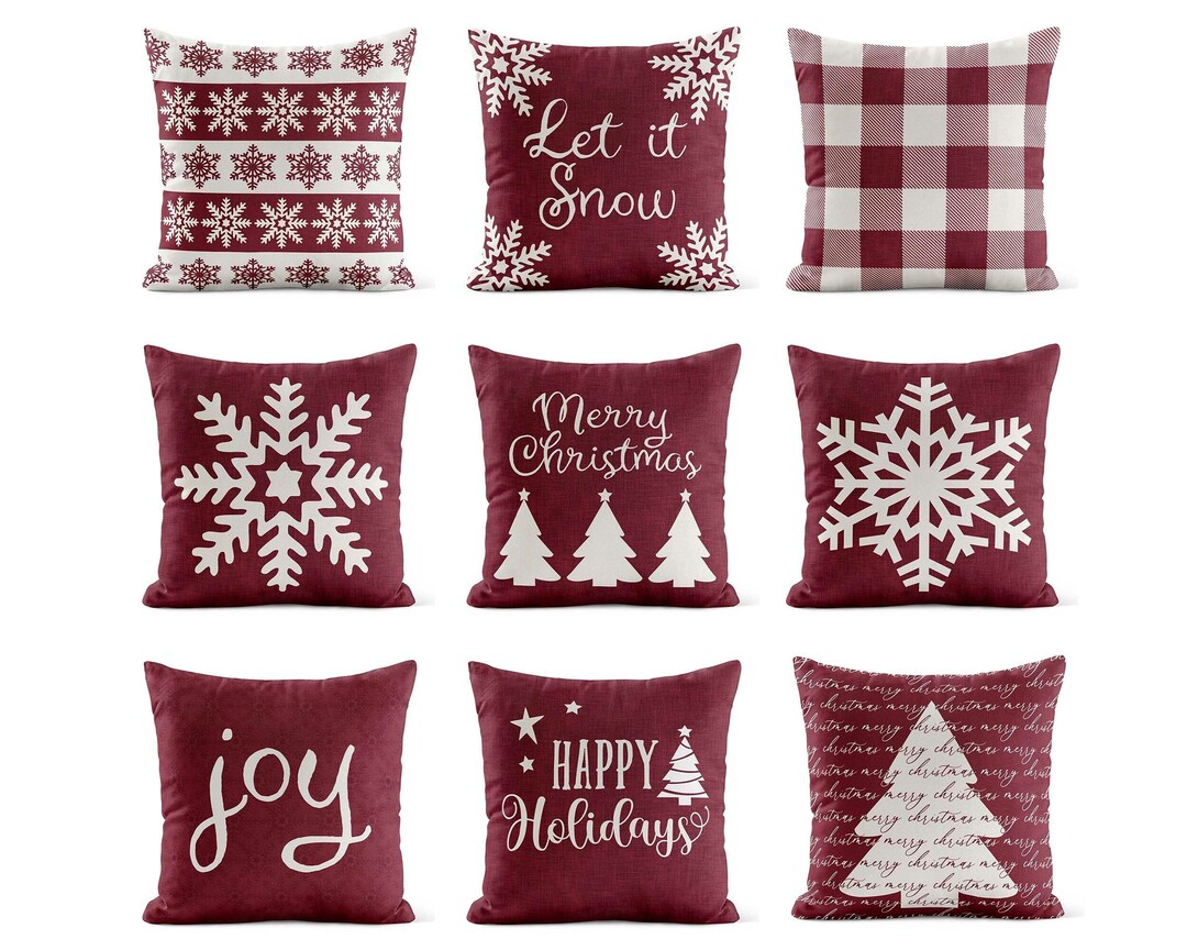 Burgundy Deep Red Christmas Throw Pillow Cover Snowflake Etsy