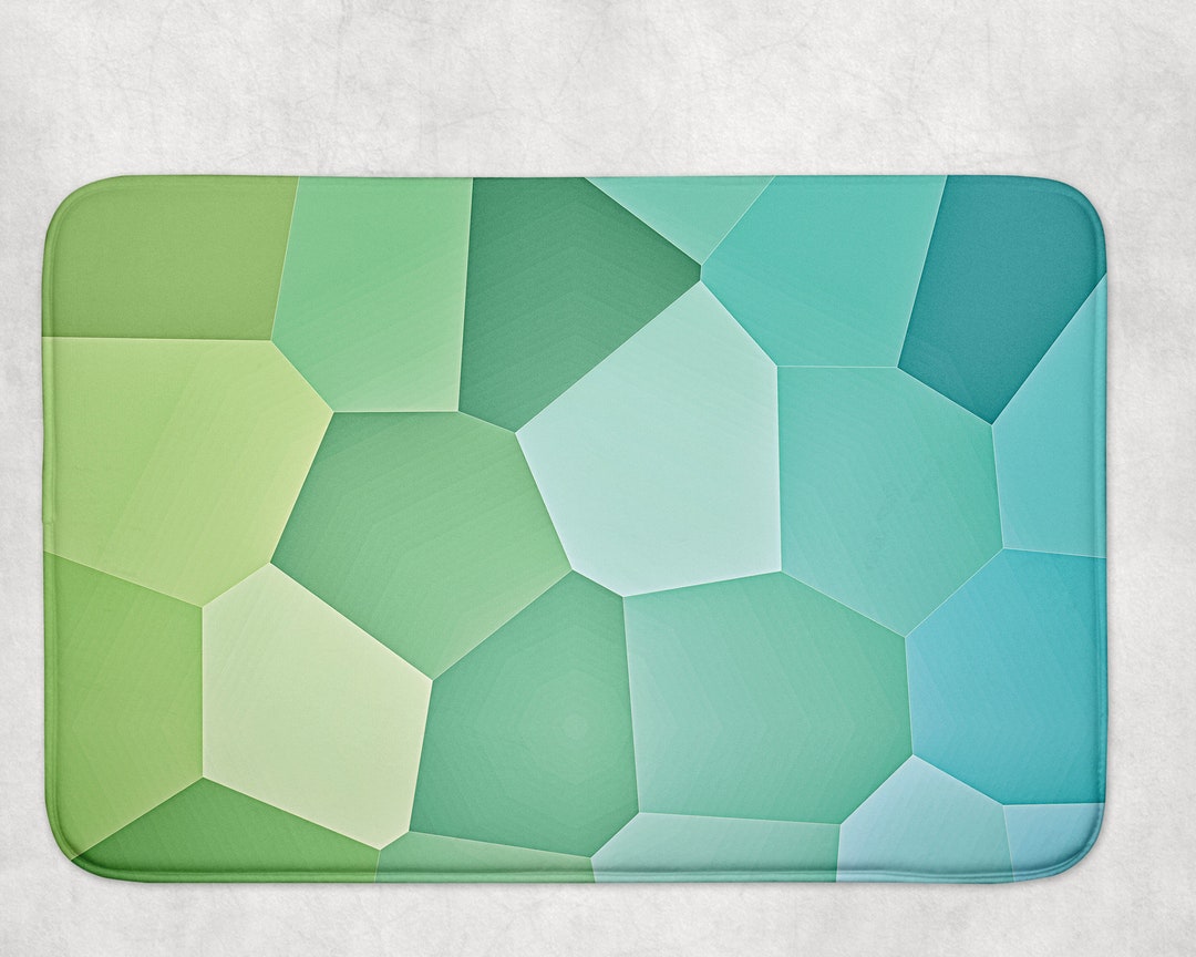 Blue Green Mosaic Bath Mat Memory Foam Bathroom Rug Green Bathroom ...