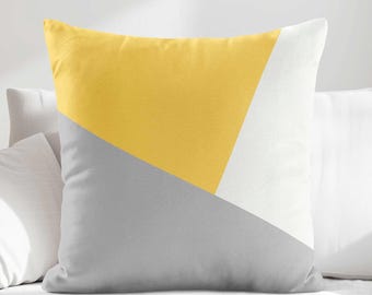 Gray Yellow Color Block Throw Pillow Cover • Decorative Pillows for Couch