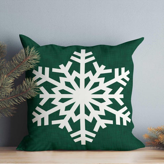 Green Snowflake Christmas Pillow Cover • Winter Pillow Cover • Decorative Holiday Pillow