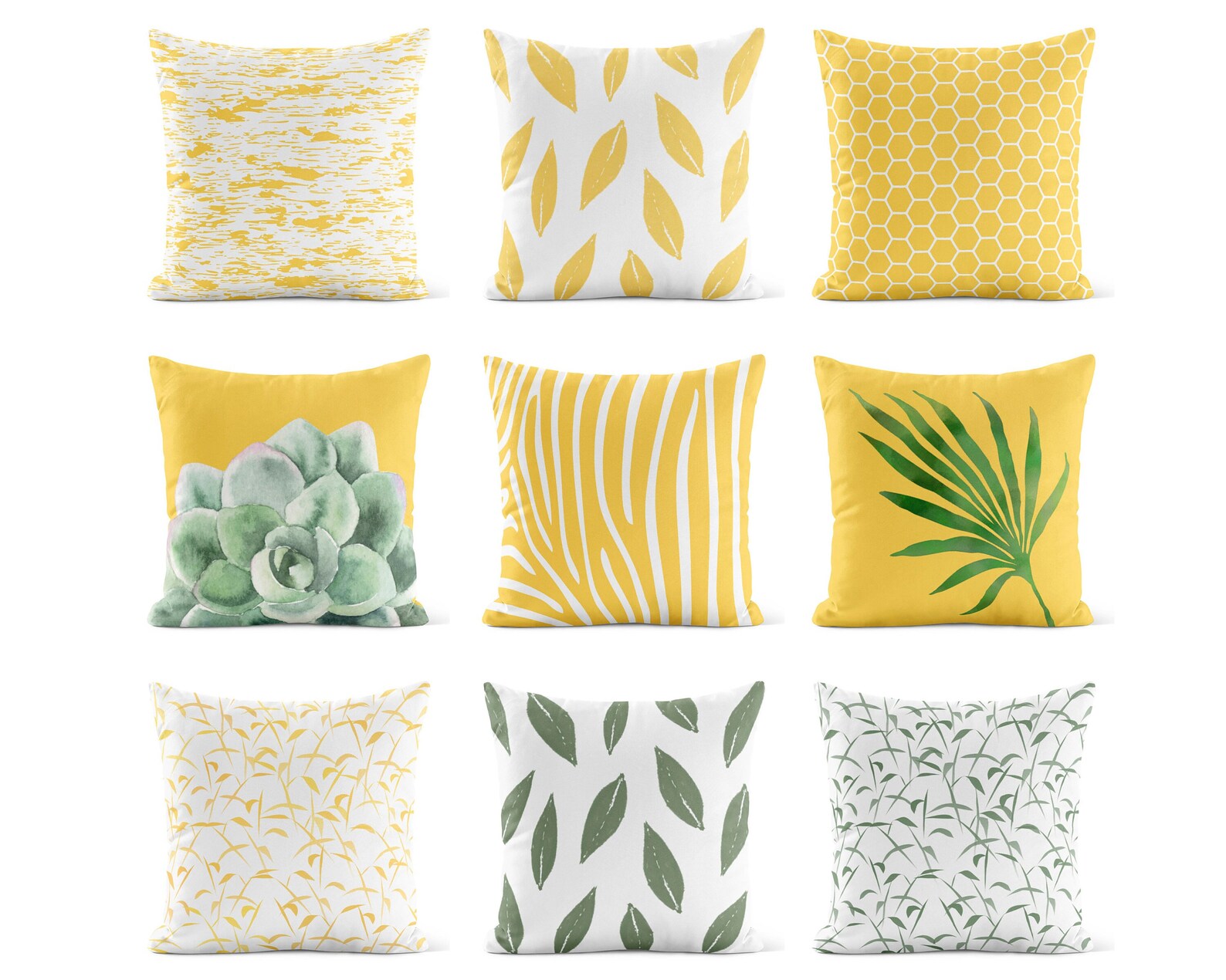 Yellow Green Throw Pillow Cover Leaf Pillow Cover Etsy