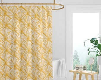 Mustard Floral Shower Curtain • Yellow Bathroom Decor