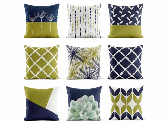 Lime Navy Outdoor Pillow Green Blue Patio Cushions Patio Decor Porch Decor Etsy Canada