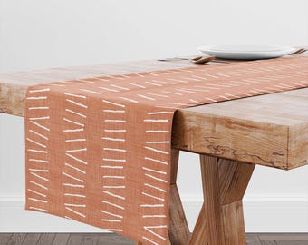 Terracotta Mudcloth Inspired Table Runner • Boho Bohemian Farmhouse Table Runner for Dining Room Kitchen