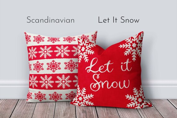 Red Christmas Throw Pillow Cover Snowflake Pillow Covers Merry Christmas Holiday Pillows Etsy Canada