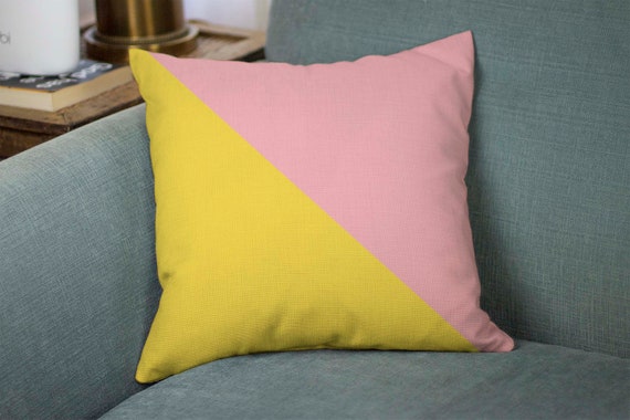 Yellow Pink Throw Pillow Cover Yellow Pillow Case Couch Cushion Cover Modern Decorative Pillows for Couch Etsy