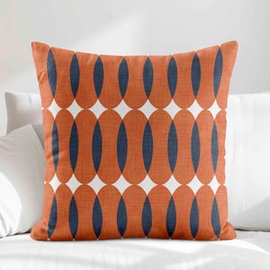 Burnt Orange Navy Throw Pillow Cover • Mid Century Modern Pillow Case • Decorative Pillows for Couch