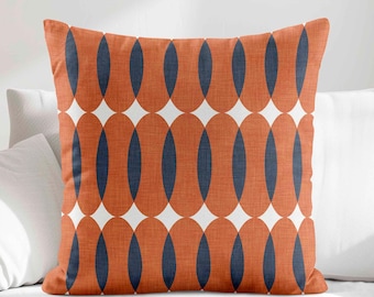 Burnt Orange Navy Throw Pillow Cover • Mid Century Modern Pillow Case • Decorative Pillows for Couch