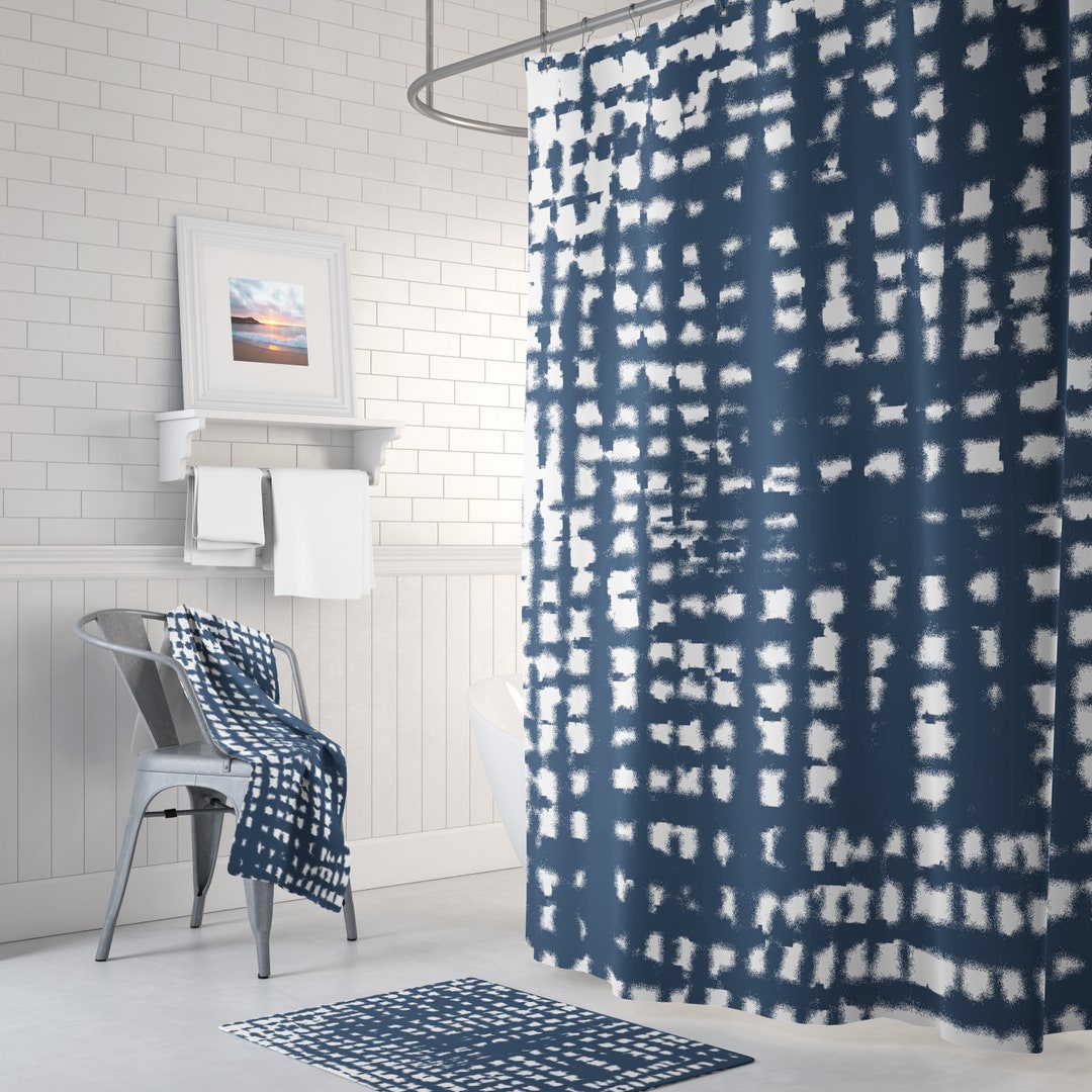 Navy Blue Shower Curtain Modern Bathroom Decor Etsy