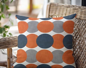 Burnt Orange Navy Gray Outdoor Pillow • Water-resistant Mid Century Modern Patio Cushion