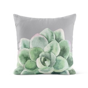 Gray Watercolor Succulent OUTDOOR Pillow • Patio Cushion • Porch Decor Pillows