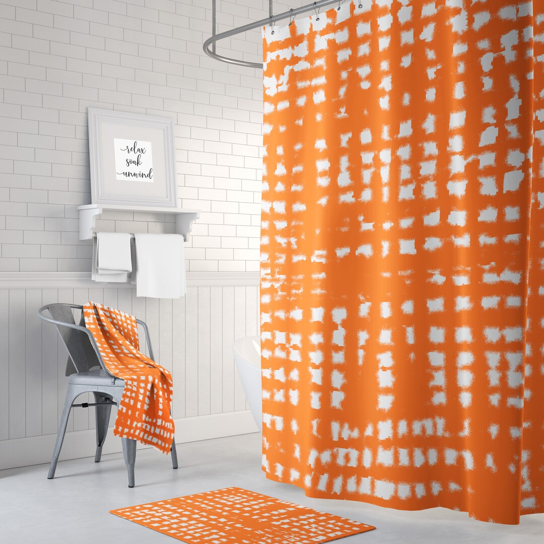 Orange Shower Curtain Colorful Bath Curtain Modern Bathroom Decor Etsy