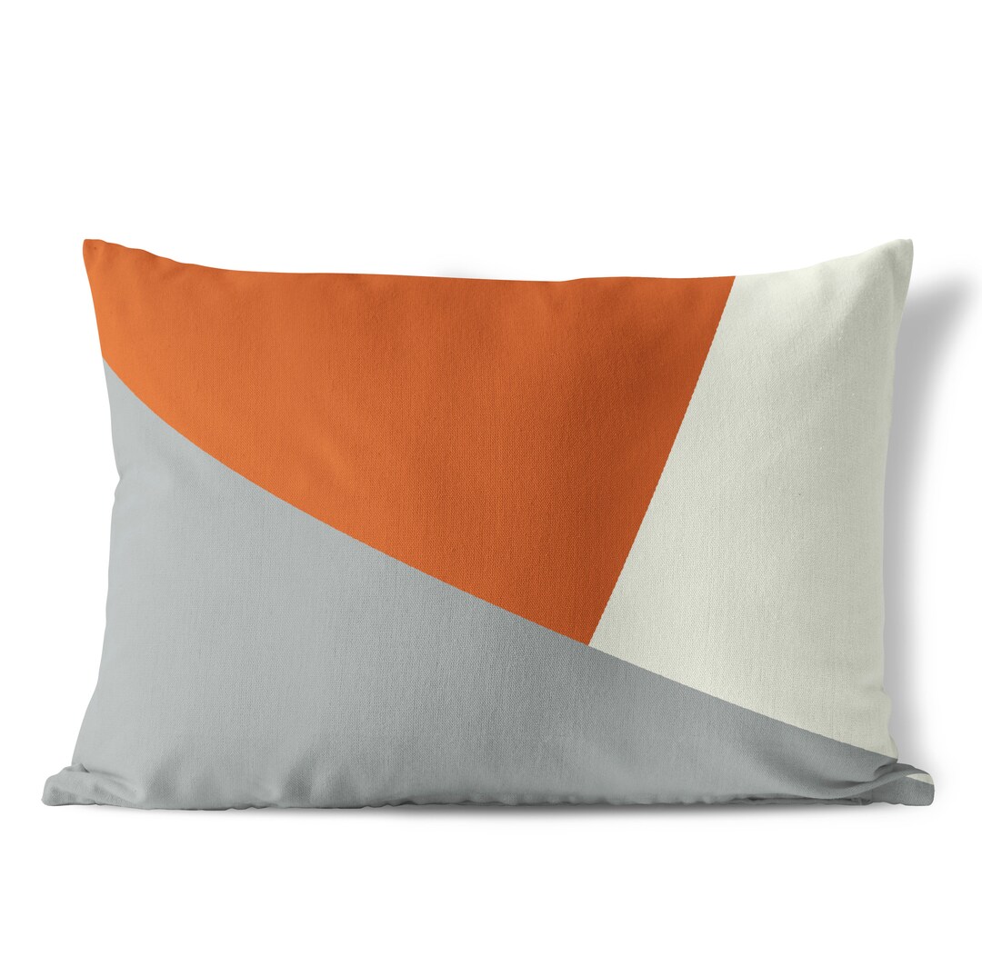 Burnt Orange Gray Color Block Throw Pillow Cover Lumbar Pillow Case