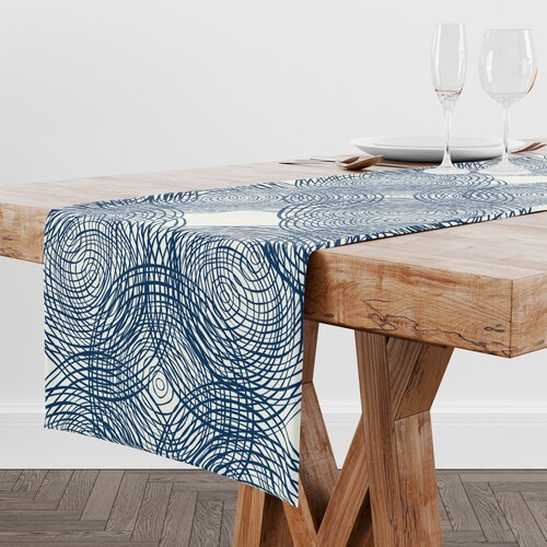 Blue Table Runner Mid Century Modern Tablecloth Kitchen Etsy