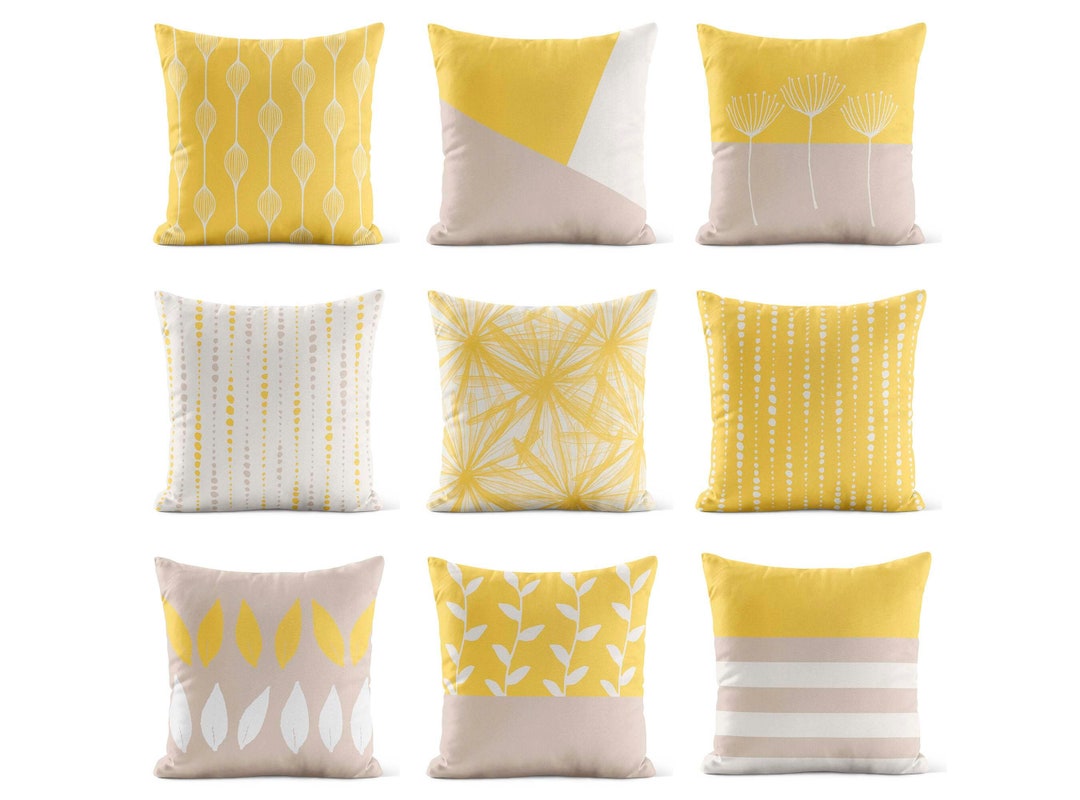Yellow Throw Pillow Cover Yellow Light Beige Cream Decorative Pillows for Couch Etsy